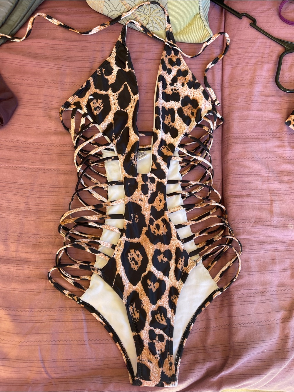 Amazon Leopard-Print Strappy Cutout One-Piece Swimsuit - Brown/Black